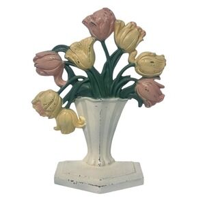 Hubley Tulips In a Vase  10" Doorstop #443 John Wright Painted Cast Iron Antique
